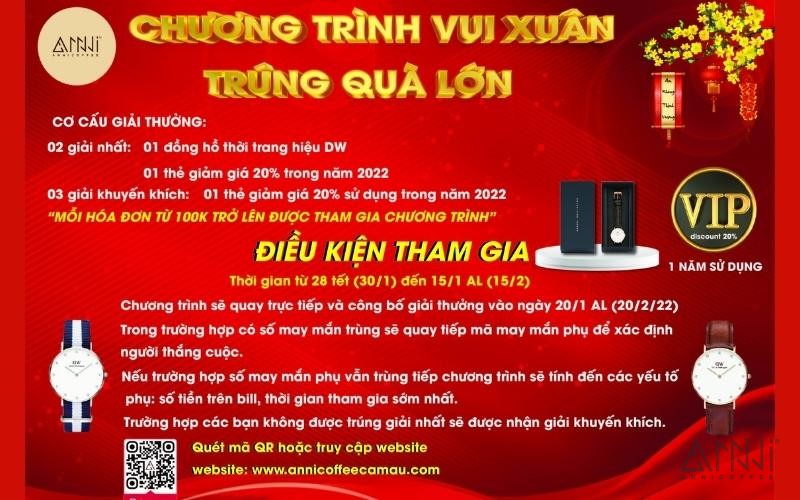 Vui xuân 2022 Trúng quà lớn cùng Anni Coffee Cà Mau